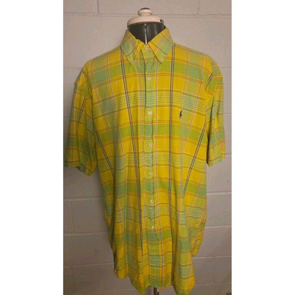 Vintage Polo Ralph Lauren Mens M Classic Fit Yellow Green Short Sleeve Pony EUC